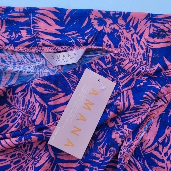 NWT AMANA Women's Floral Wrap Skirt Stretch Ruffle Pink Blue Elastic Waist sz L - Picture 2 of 9